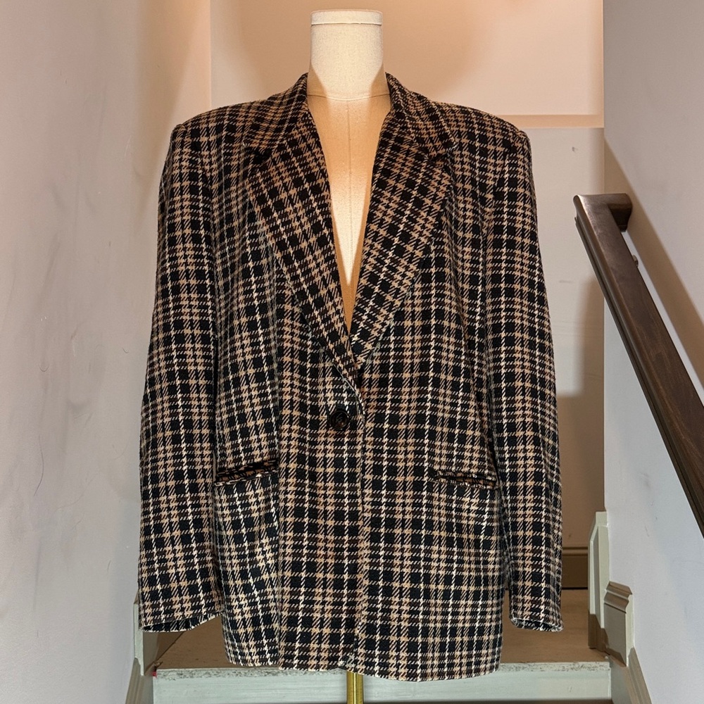Wool Plaid Blazer Jacket
